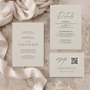 Invitation Mariage Moderne Élégant Taupe & Noir