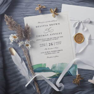 Invitation Mariage Moderne Élégant Vert Feuille de Palmier Tr