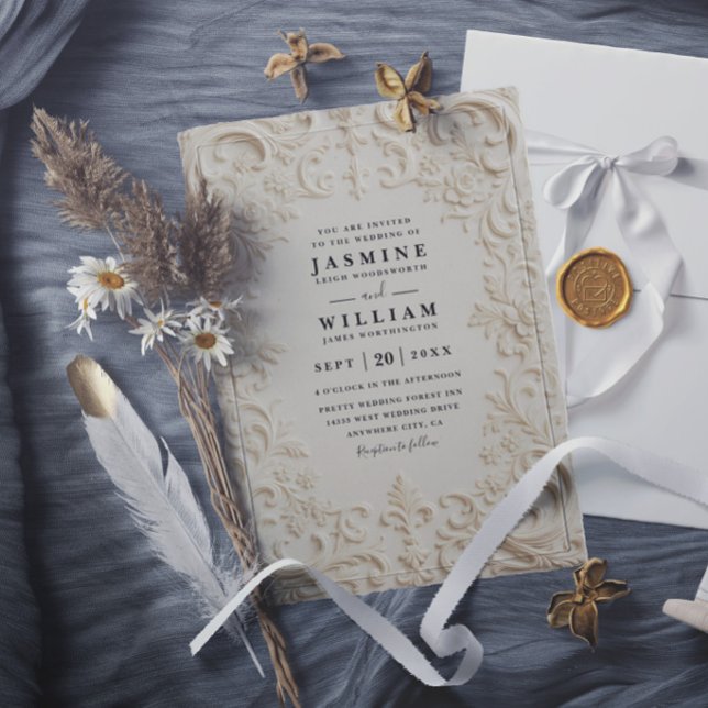 Invitation Mariage Moderne Élégant Vintage Relief Baroque (Créateur téléchargé)