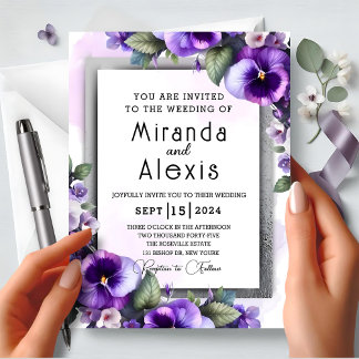 Invitation Mariage moderne, élégant violet et argent violet