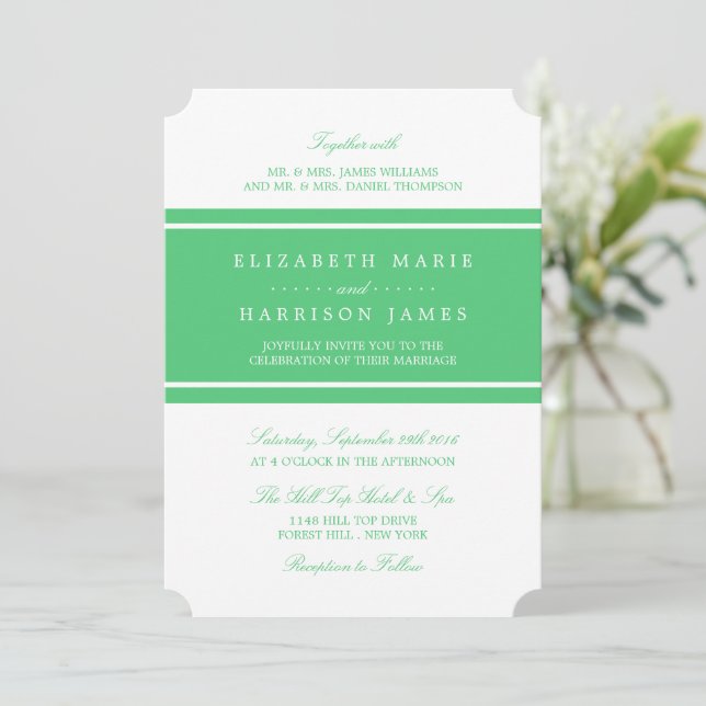 Invitation Mariage moderne Emerald Green (Debout devant)