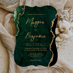 Invitation Mariage moderne Emerald Green Agate Script