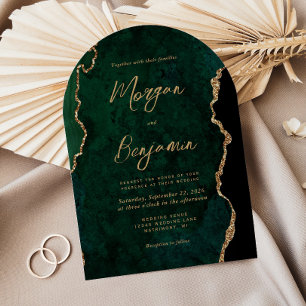 Invitation Mariage Moderne Émeraude Vert Agate Écriture Arc