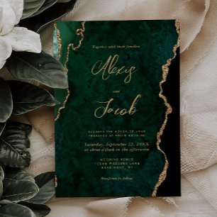 Invitation Mariage Moderne Émeraude Vert Agate Script