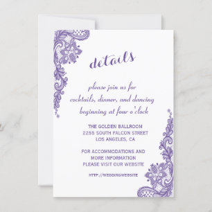 Invitation Mariage moderne en dentelle ultra violet Détails R