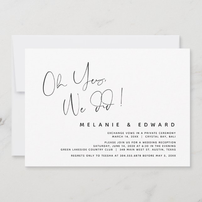 Invitation Mariage Moderne en Elopement, Oh Oui, Nous L'avons (Devant)
