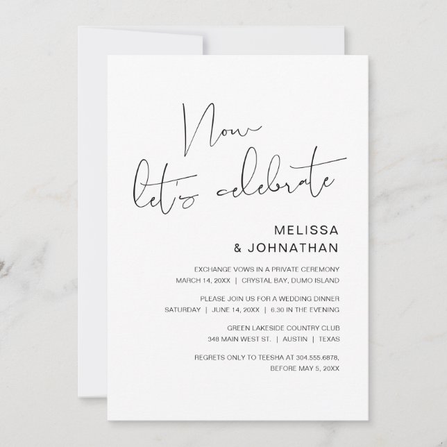 Invitation Mariage moderne en fuite, maintenant célébrons (Devant)