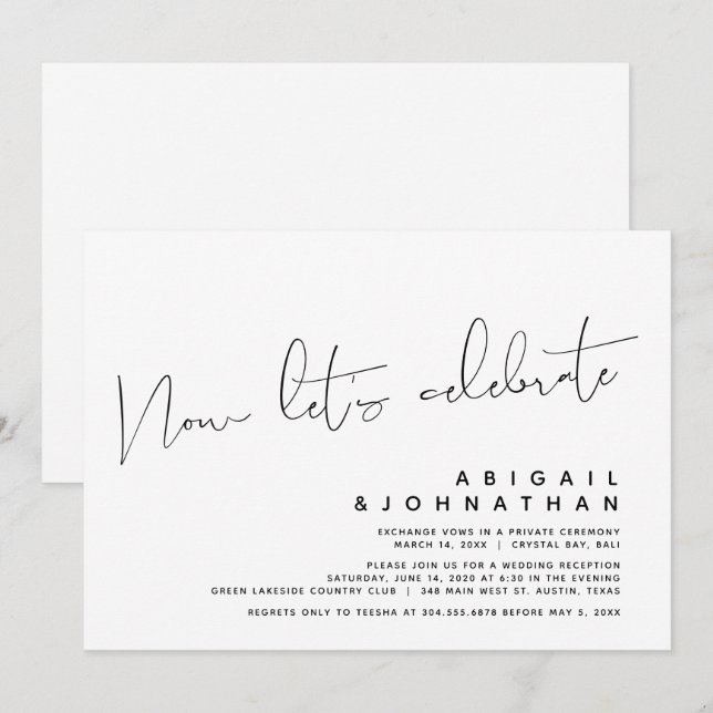 Invitation Mariage moderne en intimité, célébrons maintenant (Devant / Derrière)