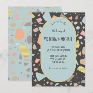 Invitation Mariage moderne en laiton Terrazzo