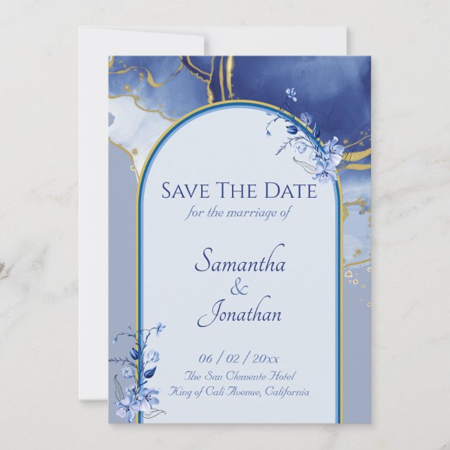 Invitation Mariage Moderne En Marbre Bleu Aqua Économisez La  (Devant)