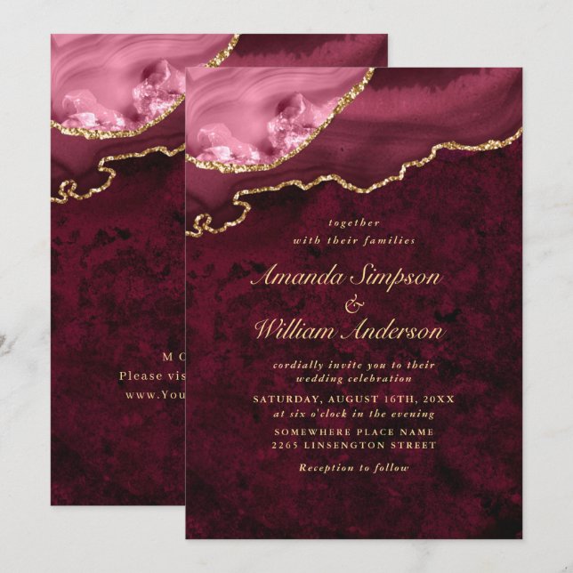 Invitation Mariage Moderne en Marbre d'Agate Bourguignonne Do (Devant / Derrière)