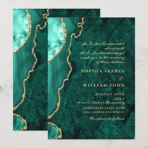 Invitation Mariage Moderne en Marbre d'Agate Vert Doré