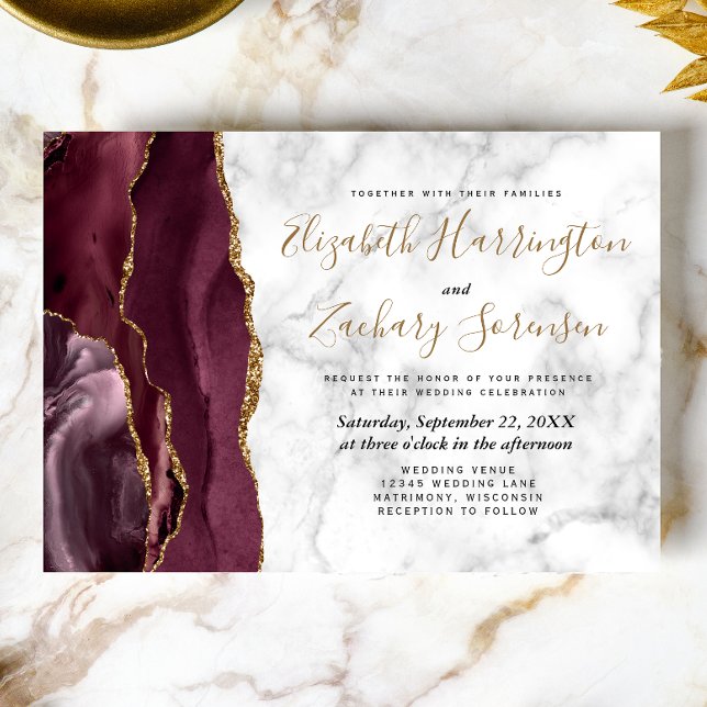 Invitation Mariage moderne en marbre doré de Bourgogne (Créateur téléchargé)