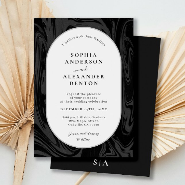 Invitation Mariage moderne en marbre noir (Créateur téléchargé)