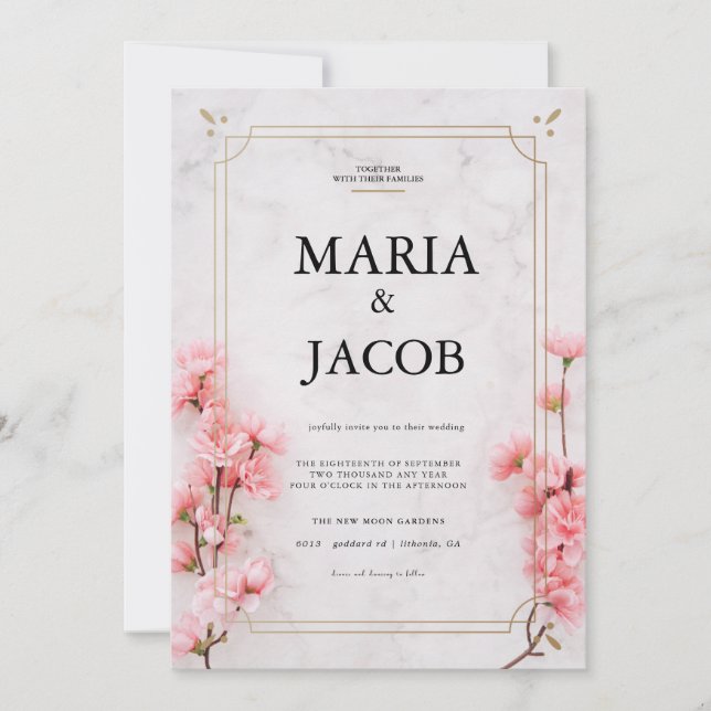 Invitation Mariage Moderne en Marbre Rose  (Devant)