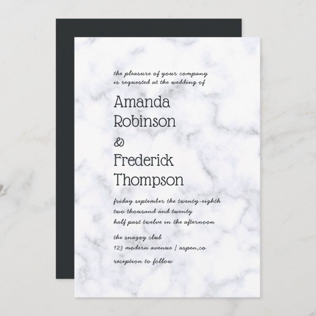 Invitation Mariage moderne en marbre simpliste (Devant / Derrière)