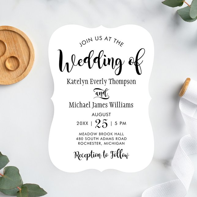 Invitation Mariage moderne en noir et blanc avec une écriture (Créateur téléchargé)