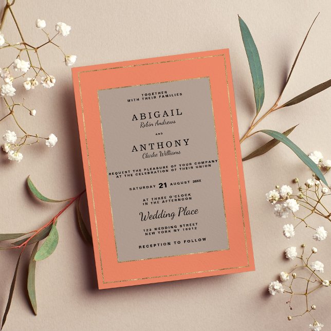 Invitation Mariage moderne en terre cuite brun or classe (Modern terracotta brown gold classy Wedding )