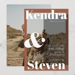 Invitation Mariage moderne en terre cuite photo rétro