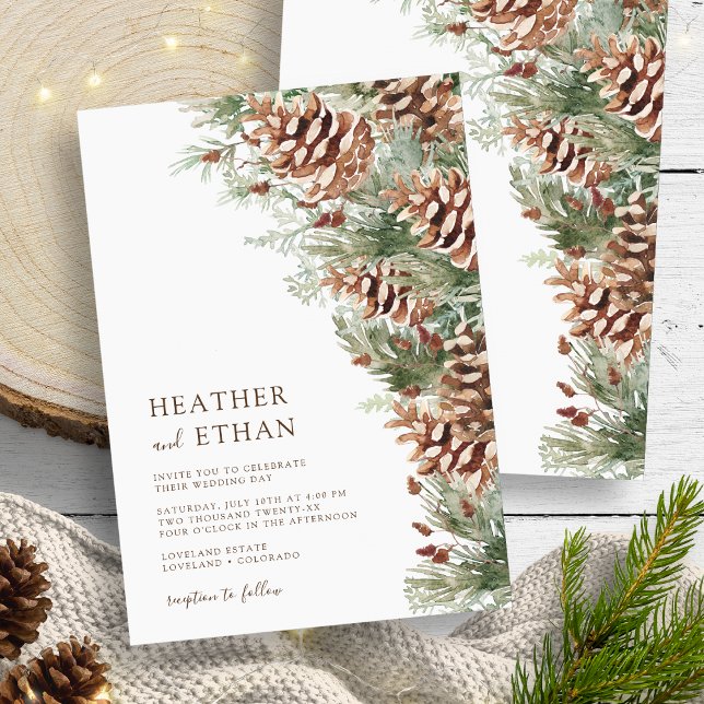 Invitation Mariage Moderne Épine de Pin en Hiver (Modern Pine Watercolor Wedding Invitation by Painted Paperie
)