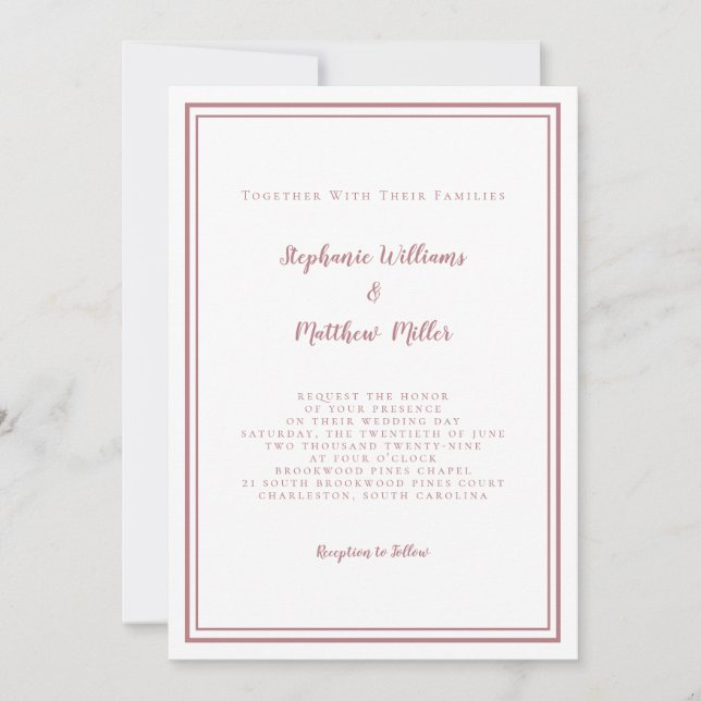 Invitation Mariage moderne et RSVP QR Code Détails Dusty Rose (Devant)