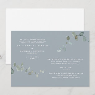 Invitation Mariage Moderne Eucalyptus Bleu Poussiéreux Deux L