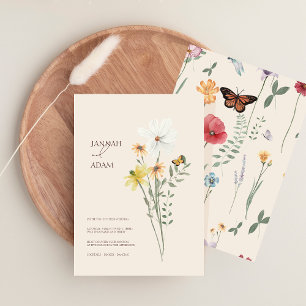Invitation Mariage Moderne Fantaisiste Papillon Fleur Sauvage