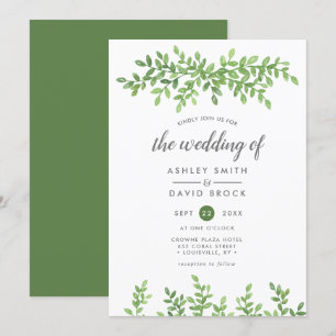 Invitation Mariage Moderne Feuilles Florales de Verdure à l'A