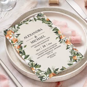 Invitation Mariage Moderne Fleur d'Orange avec Feuillage à l'