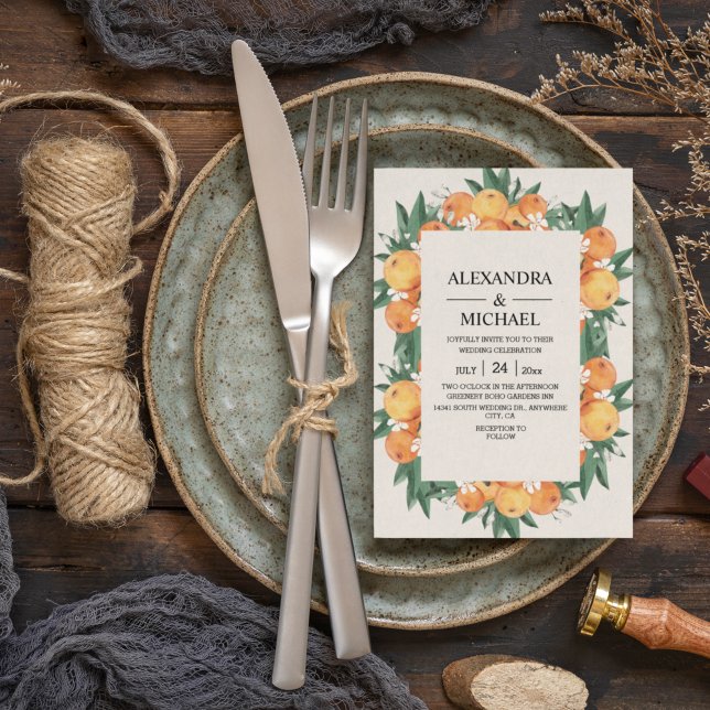 Invitation Mariage Moderne Fleur d'Orange avec Feuillage à l' (Créateur téléchargé)