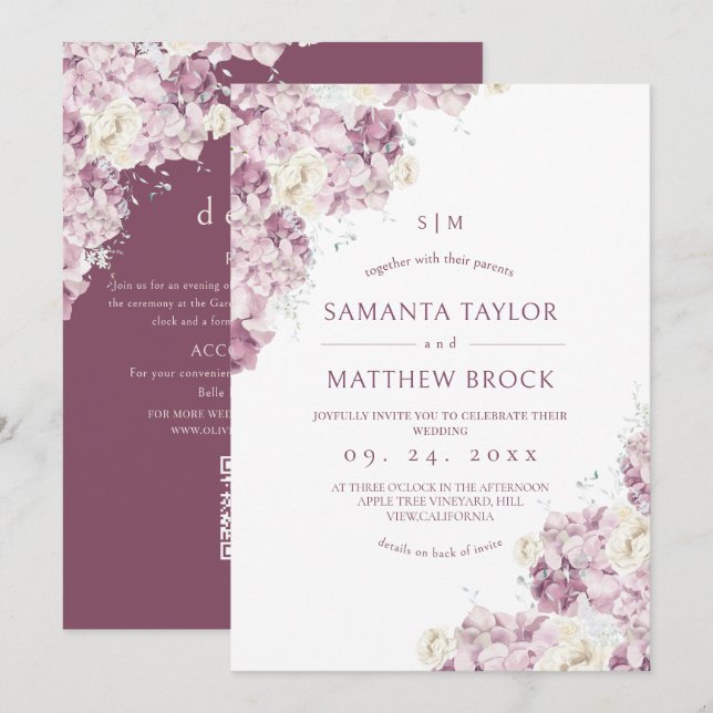 Invitation Mariage Moderne⎮Fleurs Étoilées Tout en Un (Devant / Derrière)