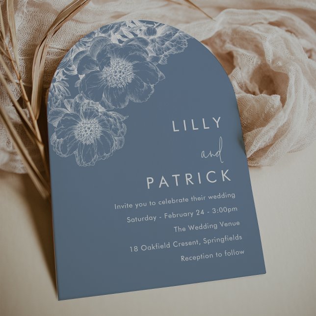 Invitation Mariage Moderne Floral Blanc Élégant Bleu (Créateur téléchargé)