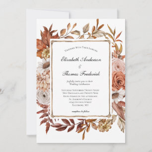 Invitation Mariage Moderne Floral Boho Terracotta Automne