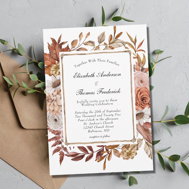 Invitation Mariage Moderne Floral Boho Terracotta Automne (Créateur téléchargé)