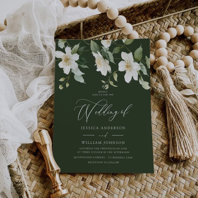 Invitation Mariage Moderne Floral Émeraude et Blanc (Créateur téléchargé)
