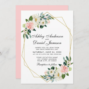 Invitation Mariage moderne Floral rose or géométrique  Pk