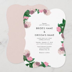 Invitation Mariage Moderne Floral Végétal Hortensia Rose