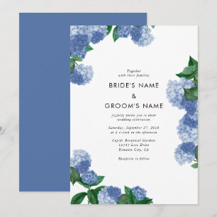 Invitation Mariage Moderne Floral Végétal Hydrangea Bleue