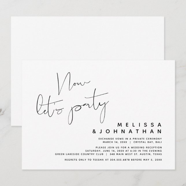Invitation Mariage Moderne Fuite, Maintenant Faisons la Fête (Devant / Derrière)