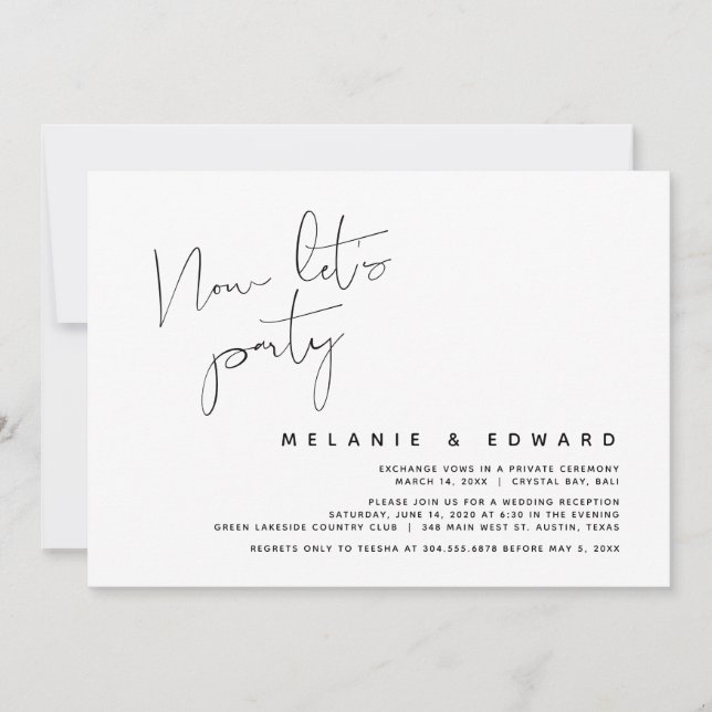 Invitation Mariage Moderne Fuite, Maintenant Faisons la Fête (Devant)
