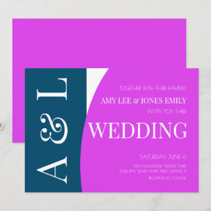 Invitation Mariage Moderne Géométrique Bleu Magenta Clair