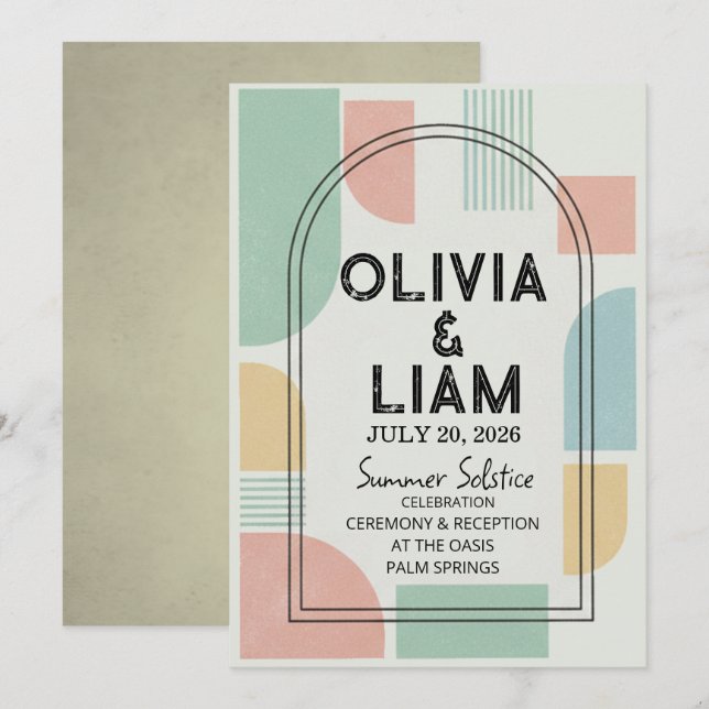 Invitation Mariage Moderne Géométrique de Milieu de Siècle à  (Devant / Derrière)
