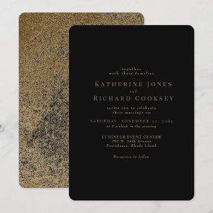 Invitation Mariage Moderne Glamour Noir et Or Arrondi