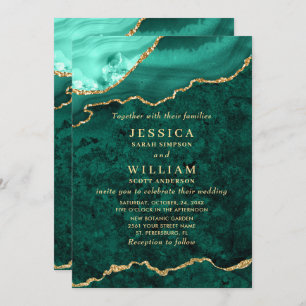 Invitation Mariage moderne Golden Green Marble Agate