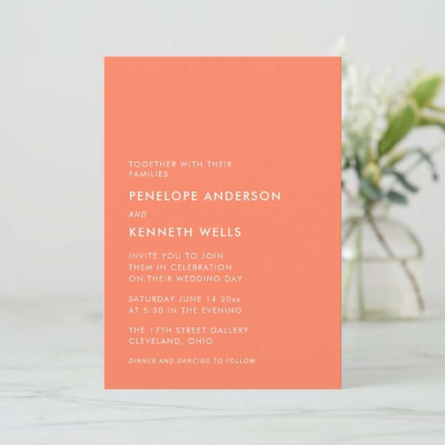 Invitation Mariage Moderne Gras Corail Clair Persimmon (Debout devant)