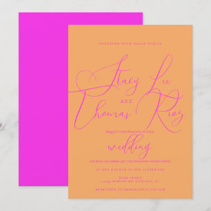 Invitation Mariage Moderne Gras Rose Orange Script
