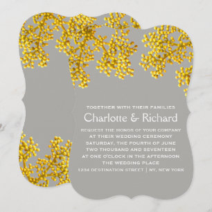 Invitation Mariage moderne gris et jaune Floral