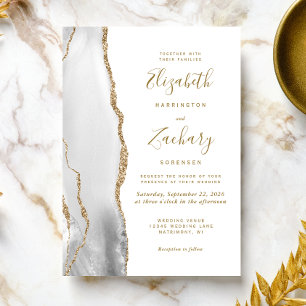 Invitation Mariage moderne Gris Or Blanc Agate