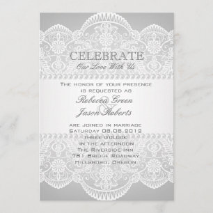 Invitation mariage moderne gris perle blanc dentelle vintage