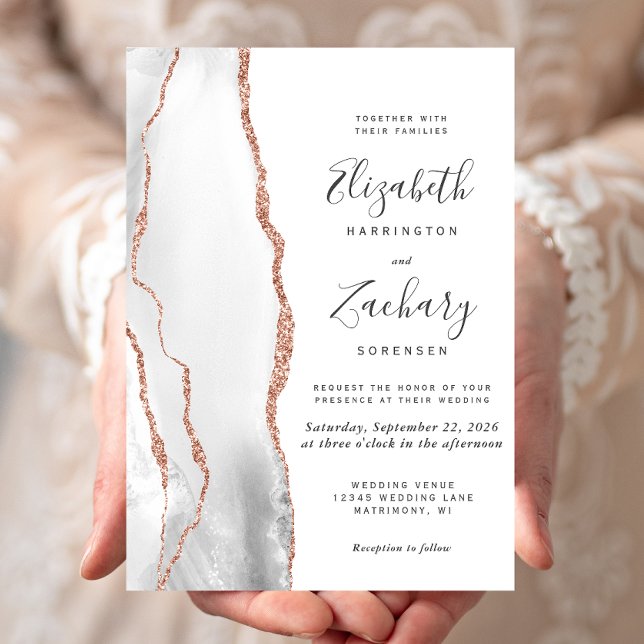 Invitation Mariage Moderne Gris Rose Or Agate (Créateur téléchargé)